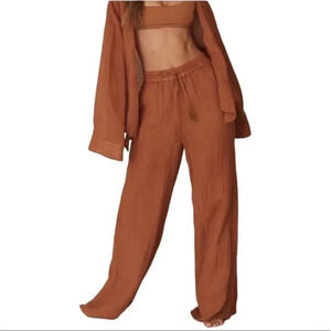 Monday Swimwear Tahiti Pant Clay Gauzy Linen Wide Leg Size Large
